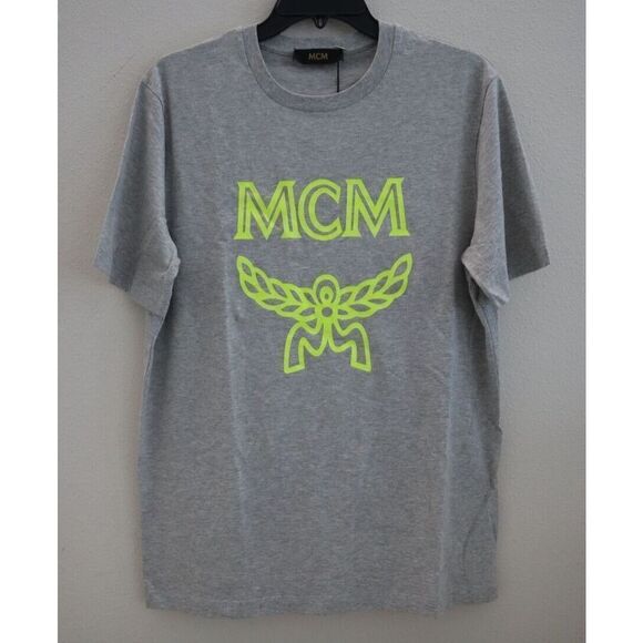 MCM MHT9SMM80 Men's Sz S Gray/Neon Yellow Logo S/S T-Shirt $280 - Picture 1 of 6